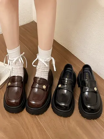 日系学院风黑色厚底小皮鞋女2024新款春季配裙子百搭圆头粗跟单鞋商品大图