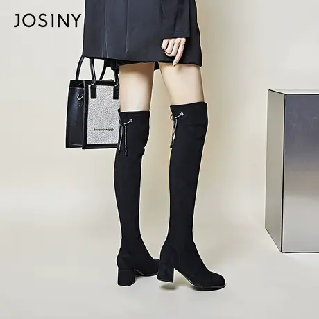 卓诗尼长筒靴女2022年冬款冬款冬靴显瘦ins辣妹高跟高筒过膝长靴商品大图