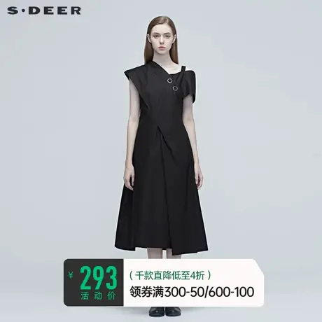 sdeer圣迪奥女装夏季设计款吊带连衣裙女小黑裙S20281280图片