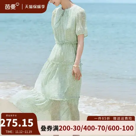 茵曼旗舰店法式复古碎花连衣裙女2023夏季新款泡泡袖雪纺裙中长裙商品大图