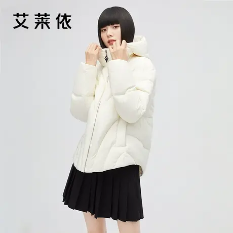 艾莱依2022年新款短款鸭绒羽绒服女款连帽时尚休闲保暖白色外套冬商品大图