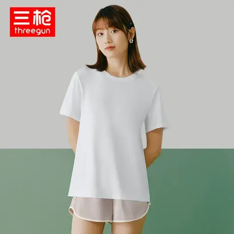三枪短袖打底衫女全棉2023春夏水柔棉圆领薄款透气女士短上衣T恤商品大图