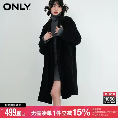 ONLY冬季新款潮流时尚连帽抽绳宽松大口袋中长款棉服女商品大图