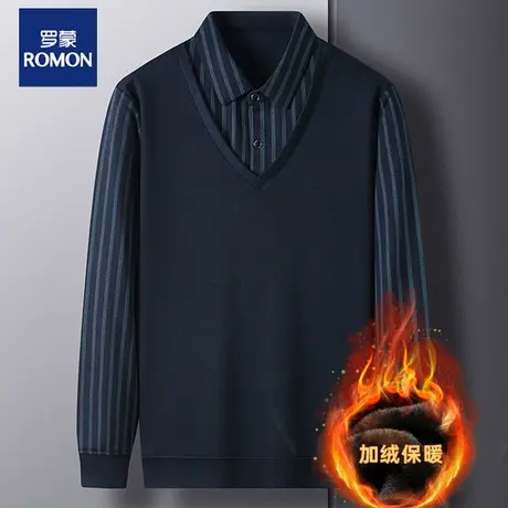 罗蒙爸爸秋冬假两件长袖T恤中年男士毛衣加绒加厚打底衫男装上衣图片