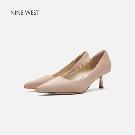 Nine West/玖熙粉色高跟鞋女2025夏季新款羊反绒尖头细跟约会单鞋图片