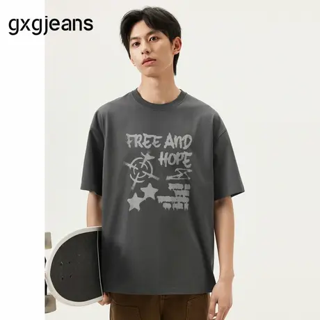 gxg.jeans男装  灰色字母印花潮流时尚宽松圆领短袖T恤 25夏新品图片