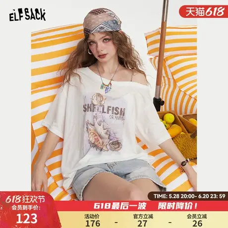妖精的口袋休闲印花短袖t恤女2025夏新款设计感宽松显瘦小众上衣商品大图