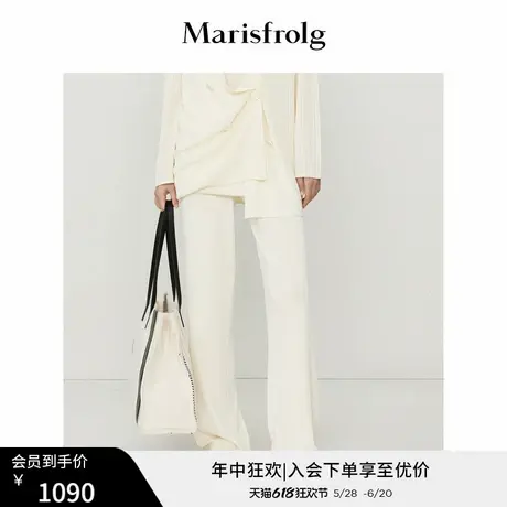 【商场同款】玛丝菲尔秋季新款米白色简约时尚轻薄针织休闲裤女图片