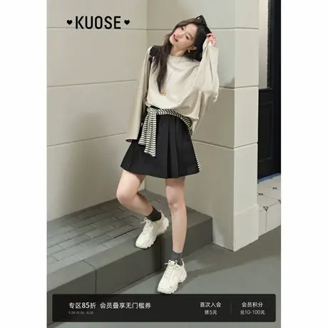 阔色学院风百褶裙半裙女2025夏季新款黑色西装休闲半身裙短裙子图片