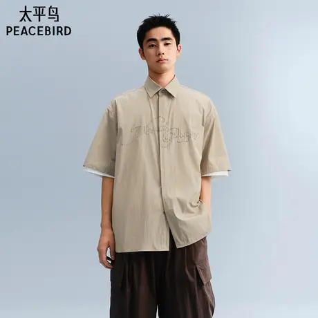 【商场同款】太平鸟男装 休闲衬衫时尚刺绣条纹衬衫B2CJF222J图片