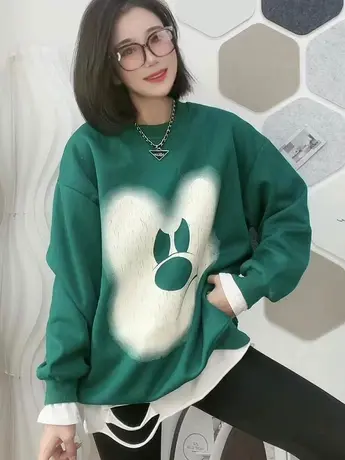 2023秋季新款韩版卡通米奇头印花宽松圆领卫衣女休闲套头长袖上衣商品大图