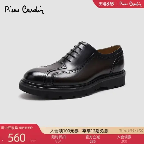 Pierre Cardin/皮尔卡丹男鞋轻质商务休闲皮鞋真皮厚底布洛克商品大图