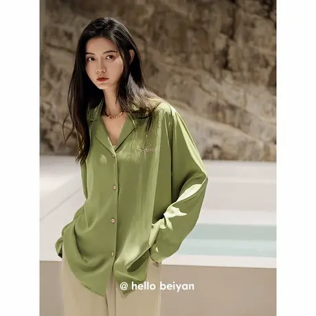 贝妍高级感睡衣女春秋季新款莫代尔棉长袖家居服时尚纯色大码套装商品大图