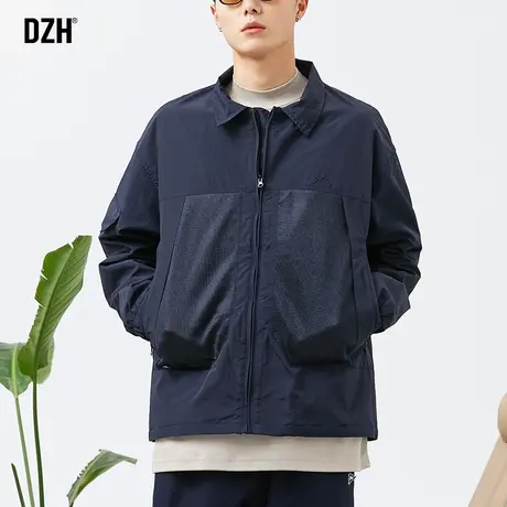 男士藏青色夹克男翻领秋季潮牌美式复古工装外套男装2023新款上衣图片