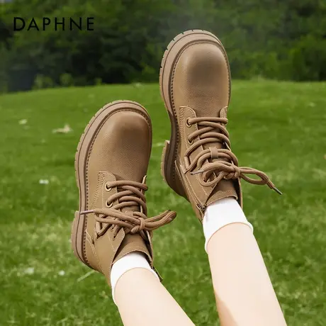 达芙妮棕色靴子女2025新款夏复古新疆美拉德短靴英伦风厚底马丁靴商品大图