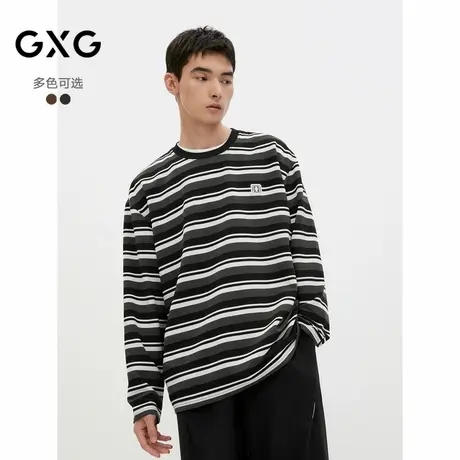 GXG男装 多色条纹设计基础宽松圆领长袖T恤男士上衣 24年秋季新品商品大图