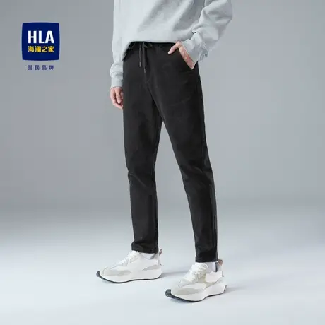 HLA/海澜之家宽松小脚牛仔裤秋季松紧腰系带猫须双面磨毛九分裤男商品大图