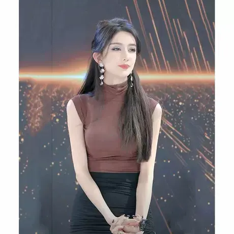 网红主播同款韩系时髦上衣纯欲风性感高领无袖T恤柔软亲肤女人味图片