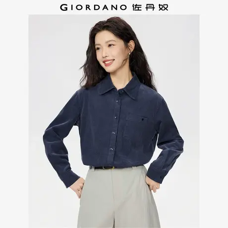 佐丹奴灯芯绒衬衫女秋冬新款复古纯棉刺绣口袋长袖衬衣女13345855商品大图