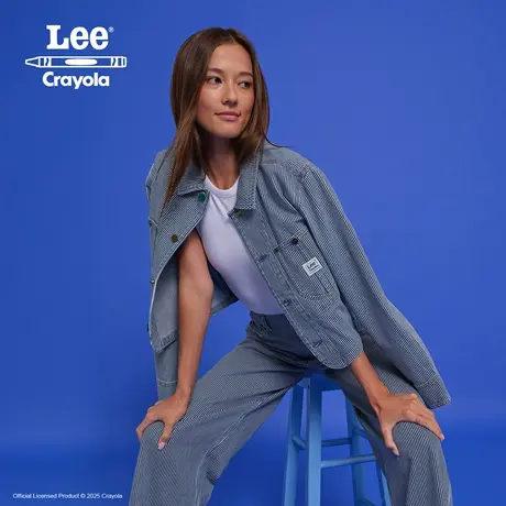 Lee× Crayola联名商场款25秋冬舒适版短款竖条纹蓝色女夹克外套图片