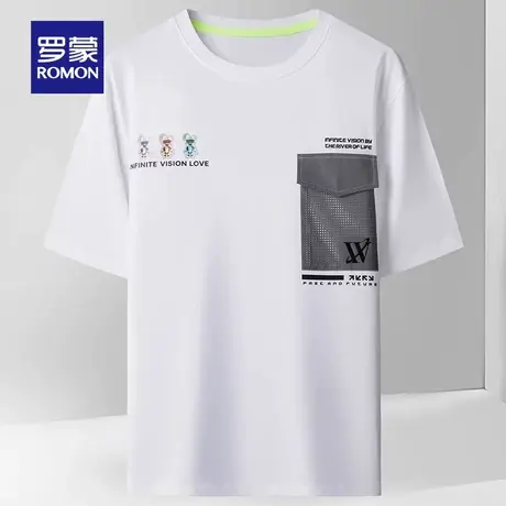 【直降】【纯棉】罗蒙圆领短袖T恤衫2023夏季时尚潮流百搭上衣男商品大图