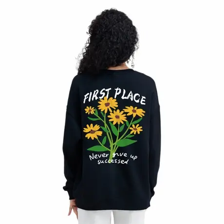 Ohlyah品牌潮流花卉印花情侣圆领卫衣男女款秋冬大码落肩oversize商品大图