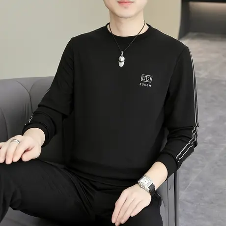 长袖T恤男士休闲百搭体恤打底衫个性潮流时尚圆领卫衣上衣服男装图片