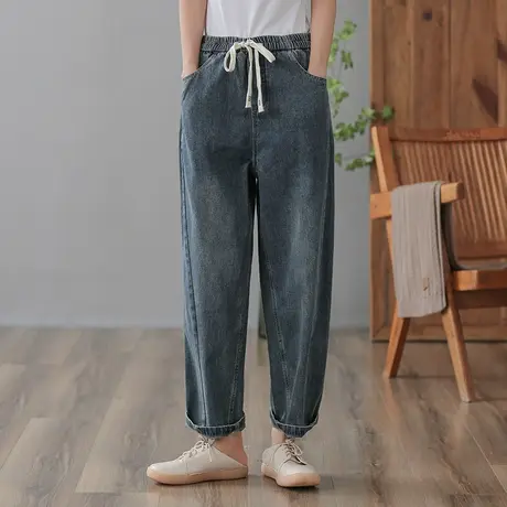 dza 高腰显瘦宽松直筒牛仔裤子女春秋新款休闲长裤百搭阔腿哈伦裤图片