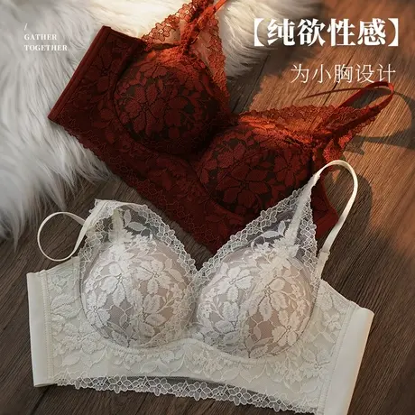 小胸聚拢内衣女无钢圈法式蕾丝胸罩舒适上托防下垂收副乳文胸薄款商品大图