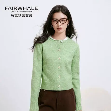 马克华菲圆领毛衣外套女2025新款内搭宽松高级感针织开衫气质上衣商品大图