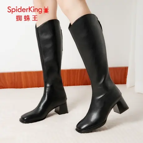 蜘蛛王断码清仓正品高筒靴女2024冬商场新款骑士靴单里方头粗高跟图片