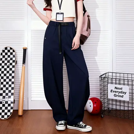 唐狮官方美式工装裤女2026新款春薄款裤子弯刀裤宽松阔腿休闲裤VC图片