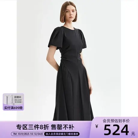 朗姿棉质复古泡泡袖显瘦气质夏季连衣裙2023新款裙子法式小黑裙女商品大图