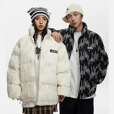 设计感编织棉服女冬季加棉外套2023新款复古面包服情侣装宽松棉衣商品大图