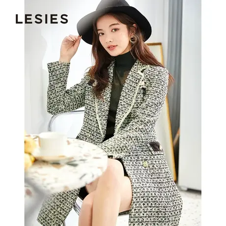 【线下专柜同款】LESIES蓝色倾情秋冬时尚通勤修身气质西装长外套图片