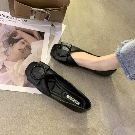 【真皮】单鞋女平底2023年新款春秋百搭软底瓢鞋孕妇豆豆鞋妈妈鞋商品大图