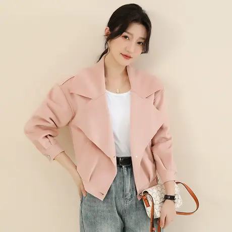 新品8.5折】高级感气质西装毛呢外套女时尚开衫外搭夹克厚图片