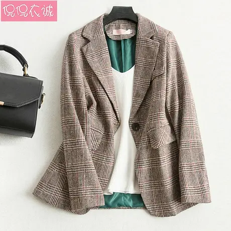 2023秋装新款小西装女外套格子休闲复古网红长袖西服韩版修身上衣商品大图