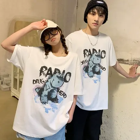 Radiohead白色t恤潮牌宽松小恐龙小众夏季新款纯棉情侣装短袖上衣商品大图