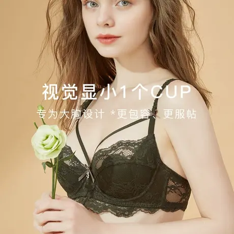 伊丝艾拉超薄大胸显小文胸全蕾丝带胸垫内衣女薄款大码无海绵胸罩图片