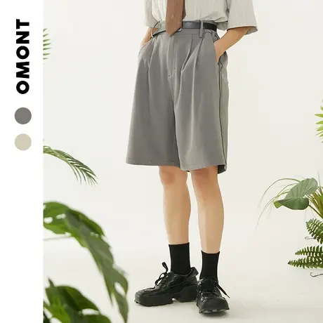 omont蛋挞家 复古日系宽松撞色显瘦高腰休闲裤女西装中裤子潮夏季商品大图