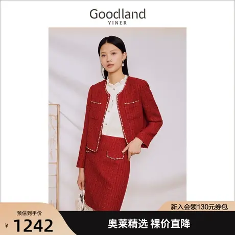 [小香风]音儿美地女装2023秋季新款花纱肌理圆领短外套商品大图