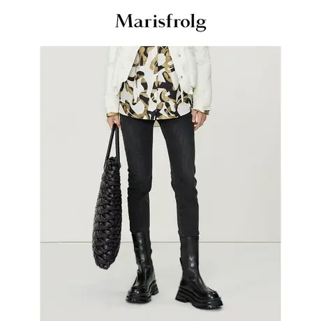 【蓄热保暖】玛丝菲尔冬季黑色休闲百搭小脚裤显瘦牛仔裤商品大图