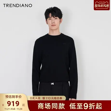 TRENDIANO经典系列绵羊毛圆领修身长袖毛织衫男2023新款冬季商品大图