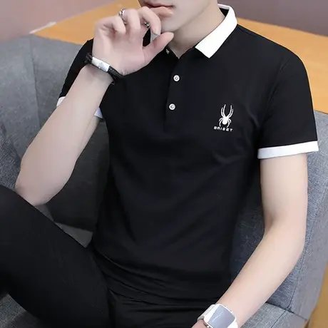 夏季短袖Polo衫男士T恤时尚潮流大码打底衫男装百搭字母印花上衣商品大图