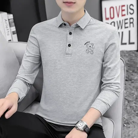 男士长袖polo衫珠地棉保罗翻领t恤男带领打底衫潮牌小熊有领秋衣图片