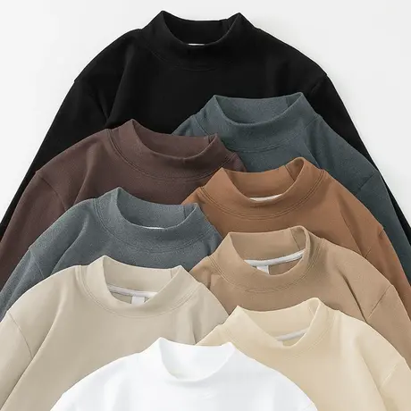 300g重磅双面德绒t恤男长袖半高领打底衫保暖内搭中领小衫秋衣服商品大图