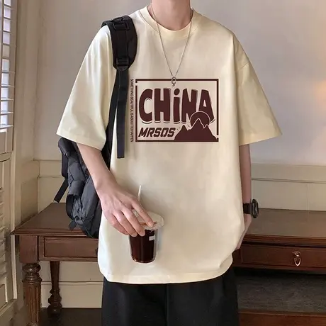 国潮重磅纯棉短袖T恤男夏季2025新款宽松半袖港风衣服ins潮牌体恤商品大图
