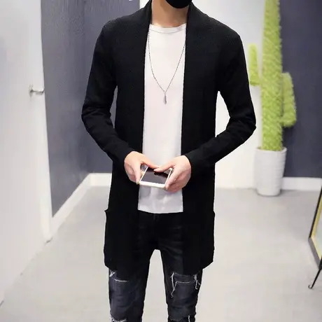 秋季中长款风衣男士 青少年韩版修身针织外套薄款开衫英伦披风潮商品大图