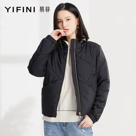 Yifini/易菲春秋新款立领棉服黑色短款夹克款棉外套保暖棉袄女商品大图